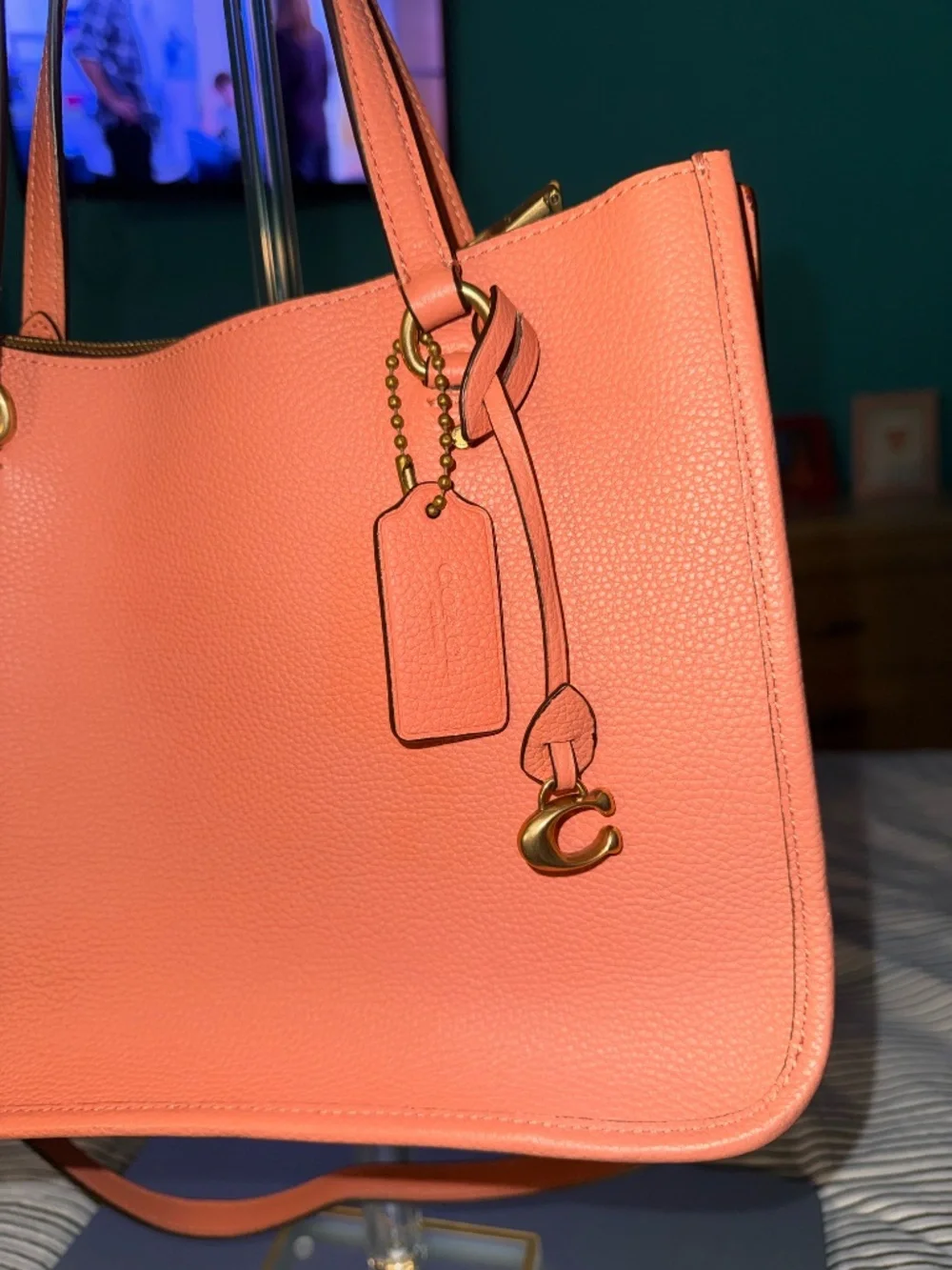 Coach Tyler Carryall Handbag Brass Light Coral Leather, NWOT!